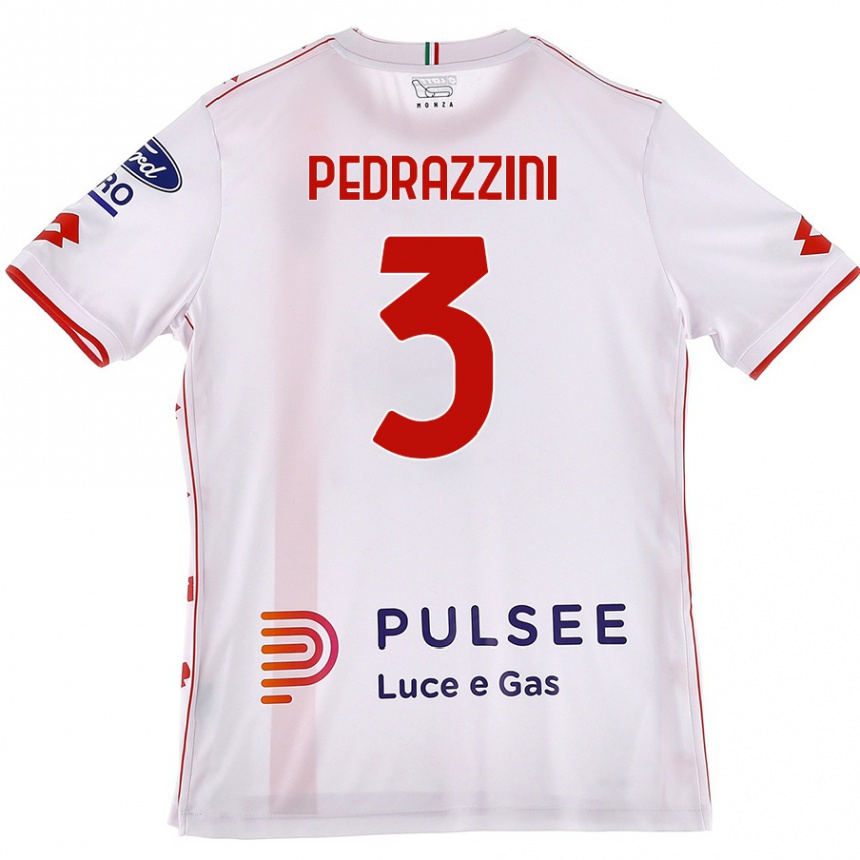 Women Football Carlo Pedrazzini #3 White Red Away Jersey 2024/25 T-Shirt Canada