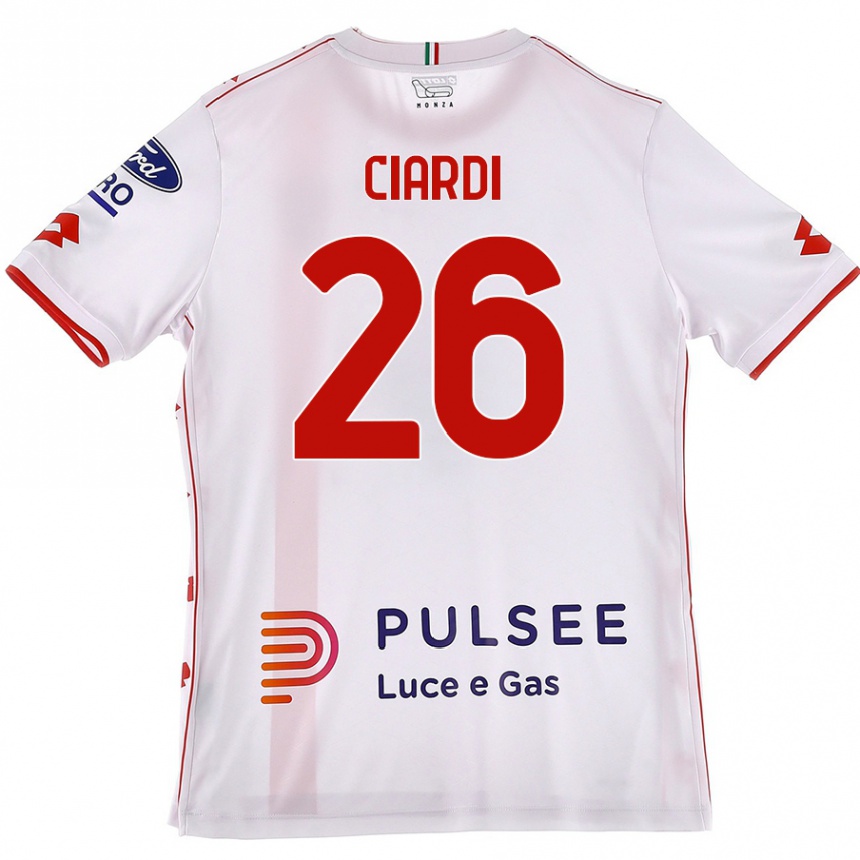 Women Football Tommaso Ciardi #26 White Red Away Jersey 2024/25 T-Shirt Canada